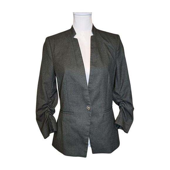 H&M 10 Gray Ruched Sleeve Structured Blazer Workwear Career Minimalist Classic - Picture 1 of 7